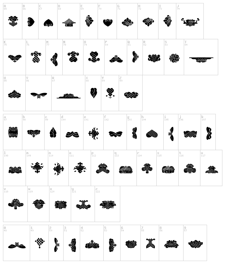 Black Ornaments font map
